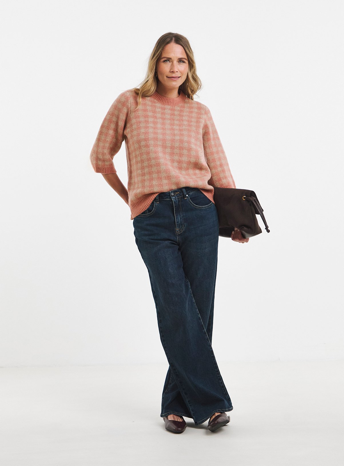 JD WILLIAMS Sponge Check Short Sleeve Jumper 32-34 - Image 3 thumbnail